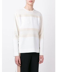 weißer horizontal gestreifter Pullover mit einem Rundhalsausschnitt von Cédric Charlier