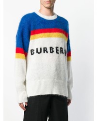 weißer horizontal gestreifter Pullover mit einem Rundhalsausschnitt von Burberry