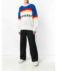 weißer horizontal gestreifter Pullover mit einem Rundhalsausschnitt von Burberry