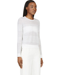 weißer horizontal gestreifter Pullover mit einem Rundhalsausschnitt von Calvin Klein Collection