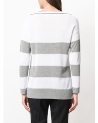 weißer horizontal gestreifter Pullover mit einem V-Ausschnitt von D-Exterior