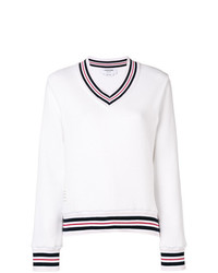 weißer horizontal gestreifter Pullover mit einem V-Ausschnitt von Thom Browne