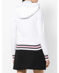 weißer horizontal gestreifter Pullover mit einer Kapuze von Thom Browne