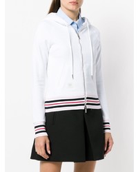 weißer horizontal gestreifter Pullover mit einer Kapuze von Thom Browne