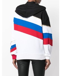 weißer horizontal gestreifter Pullover mit einer Kapuze von Alexandre Vauthier