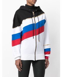 weißer horizontal gestreifter Pullover mit einer Kapuze von Alexandre Vauthier