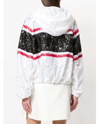 weißer horizontal gestreifter Pullover mit einer Kapuze von MSGM