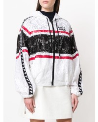 weißer horizontal gestreifter Pullover mit einer Kapuze von MSGM