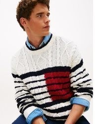 weißer horizontal gestreifter Strickpullover von Tommy Hilfiger