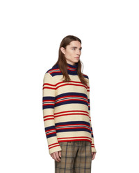 weißer horizontal gestreifter Wollrollkragenpullover von Gucci