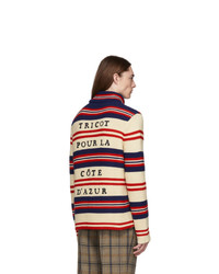 weißer horizontal gestreifter Wollrollkragenpullover von Gucci