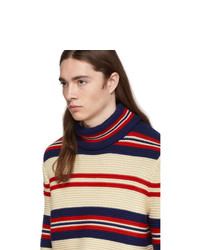 weißer horizontal gestreifter Wollrollkragenpullover von Gucci