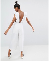 weißer Jumpsuit mit Rüschen von Monki