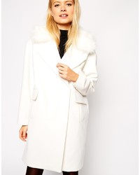 weißer Mantel mit einem Pelzkragen von Asos