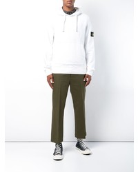 weißer Pullover mit einem Kapuze von Stone Island