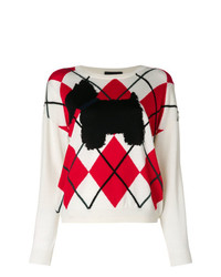 weißer Pullover mit einem Rundhalsausschnitt mit Argyle-Muster von Moschino