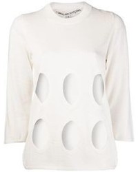 weißer Pullover mit einem Rundhalsausschnitt mit Ausschnitten