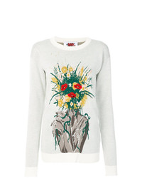 weißer Pullover mit einem Rundhalsausschnitt mit Blumenmuster von Bad Deal