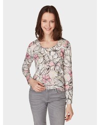 weißer Pullover mit einem Rundhalsausschnitt mit Blumenmuster von Bonita