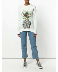 weißer Pullover mit einem Rundhalsausschnitt mit Blumenmuster von Bad Deal