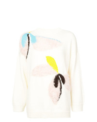 weißer Pullover mit einem Rundhalsausschnitt mit Blumenmuster von DELPOZO