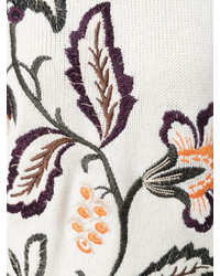 weißer Pullover mit einem Rundhalsausschnitt mit Blumenmuster von Etro