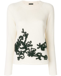weißer Pullover mit einem Rundhalsausschnitt mit Blumenmuster von Etro