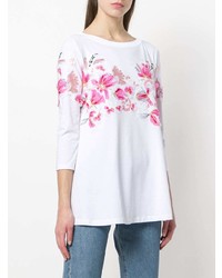 weißer Pullover mit einem Rundhalsausschnitt mit Blumenmuster von Ermanno Scervino