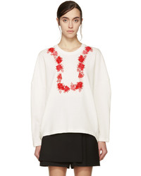 weißer Pullover mit einem Rundhalsausschnitt mit Blumenmuster von Giambattista Valli