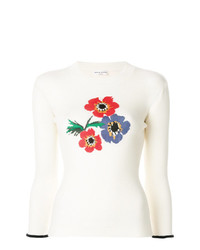 weißer Pullover mit einem Rundhalsausschnitt mit Blumenmuster von Sonia Rykiel