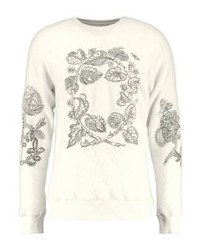 weißer Pullover mit einem Rundhalsausschnitt mit Blumenmuster von Soulland