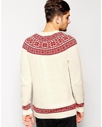 weißer Pullover mit einem Rundhalsausschnitt mit Norwegermuster von Asos