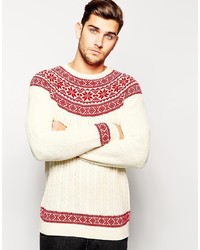 weißer Pullover mit einem Rundhalsausschnitt mit Norwegermuster von Asos