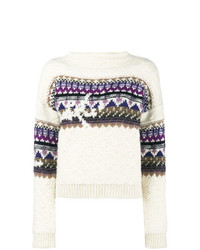 weißer Pullover mit einem Rundhalsausschnitt mit Norwegermuster von Isabel Marant Etoile