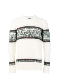 weißer Pullover mit einem Rundhalsausschnitt mit Norwegermuster von Woolrich