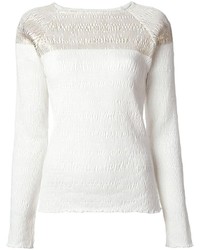 weißer Pullover mit einem Rundhalsausschnitt mit Reliefmuster von Suno