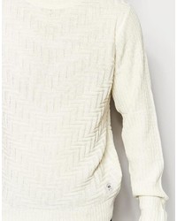 weißer Pullover mit einem Rundhalsausschnitt mit Reliefmuster von Bellfield