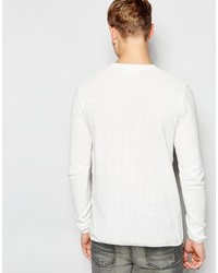 weißer Pullover mit einem Rundhalsausschnitt mit Reliefmuster von Solid