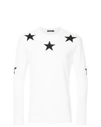 weißer Pullover mit einem Rundhalsausschnitt mit Sternenmuster