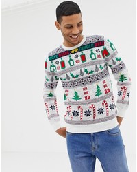 weißer Pullover mit einem Rundhalsausschnitt mit Weihnachten Muster von Burton Menswear