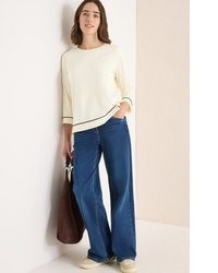 weißer Pullover mit einem Rundhalsausschnitt von Cecil