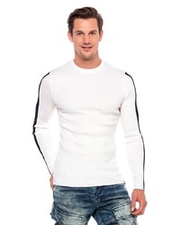 weißer Pullover mit einem Rundhalsausschnitt von Cipo & Baxx