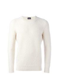 weißer Pullover mit einem Rundhalsausschnitt von Drumohr