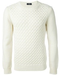 weißer Pullover mit einem Rundhalsausschnitt von Fedeli
