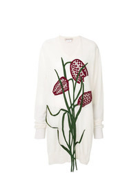 weißer Pullover mit einem V-Ausschnitt mit Blumenmuster