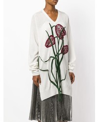 weißer Pullover mit einem V-Ausschnitt mit Blumenmuster von Christopher Kane