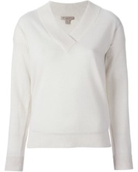 weißer Pullover mit einem V-Ausschnitt von Burberry