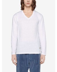 weißer Pullover mit einem V-Ausschnitt von Gucci