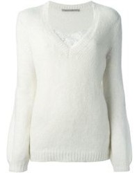 weißer Pullover mit einem V-Ausschnitt von Ermanno Scervino