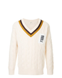 weißer Pullover mit einem V-Ausschnitt von Kent & Curwen